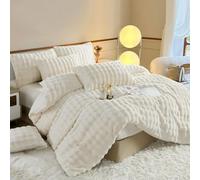 YASMENG Housse de Couette Flanelle 240x260 Hiver Chaude Blanc Peluche Imitation Fourrure de Lapin Parure de Lit Polaire Doux Douillet Duveteux Linge de Lit 2 Personne avec 2 Taies d'oreiller 65x65 cm
