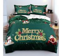 YASMENG Housse de Couette Noël 140x200 Vert Or Père Noël Yéti Parure de Lit Christmas Doux Confort Linge de Lit pour Enfant Adolescent Cadeau avec Fermeture Éclair et Taie d'oreiller 65x65 cm