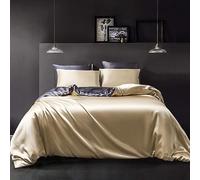 YASMENG Housse de Couette Satin 220x240 Beige Or Gris Foncé Brillant Deluxe Parure de Lit Satin Doux Lisse Soyeux Soie Linge de Lit 2 Personne avec Fermeture Éclair et Taies d'oreiller 65x65 cm