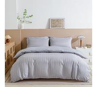 YASMENG Housse de Couette Satin 220x240 Gris Clair Rayé Brillant Deluxe Parure de Lit Satin Doux Soyeux Soie Linge de Lit 2 Personne Adulte avec Fermeture Éclair avec Taies d'oreiller 65x65 cm