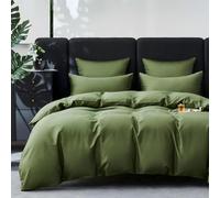 YASMENG Housse de Couette Satin de Coton 240x260 Vert Olive 100% Coton Satin Parure de Lit Doux Soyeux Respirant Lyocell Soie Linge de Lit 2 Personne avec Fermeture Éclair et Taies d'oreiller 65x65 cm