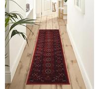Yasmin Tapis d'intérieur Traditionnel boukhara tissé Doux avec Revers en Jute de Style Oriental Classique pour Salon, Chambre à Coucher, Couloir, Rouge, 60 x 220 cm