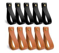 yasoe 10 Pièces Support de Tringle à Rideau en Cuir, Support de Tringle à Rideau en Cuir, Sangle à Boucle en Cuir PU pour Tringle à Rideau en Bois, Crochets Muraux de Sangle Durables