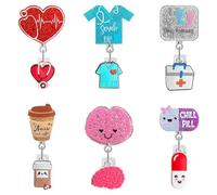 yasoe Bobine de Badge D'Infirmière Mignonne, 6 Pièces Porte-Badge à Paillettes pour Carte D'Identité D'Infirmière Drôle Porte-Étiquette de Nom D'Infirmière à Pince Rétractable