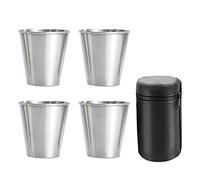 yasoe Gobelets à Shot en Acier Inoxydable, Lot de 4 Tasses, Verres à Shot en MéTal, Empilables, Flacon de Hanche avec Sac en Cuir pour L'ExtéRieur
