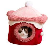 yasoe pour Chien et Chat, Grotte Chaude d'hiver, Sommeil Profond, Nid pour Animaux de Compagnie, Maison de Crème Glacée Géométrique, Nid Confortable et Amusant pour Moyen Rouge 48x48cm