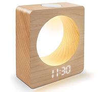 yasoe RéVeil NuméRique LED en Bois en Bois avec Veilleuse 3 RéGlages D'Alarme DéTection de TempéRature pour Chambre
