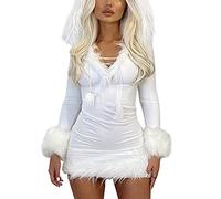 Yassiglia Robe de Noël sexy pour femme - Élégante - Robe pull de Noël - Coupe ajustée - Manches longues - Père Noël - Costume cosplay pour fête club, Blanc., S