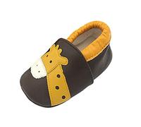 YASSON Chaussures Cuir Souple Bébé Fille Garçcon Chaussons Première Pas (12-18 mois, Girafe marron foncé)