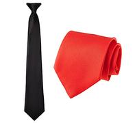 YATEICBC 2 Cravate à Pince Mate Mariage Cravate d'Affaires Formelle (Noir, Rouge)