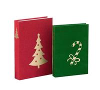 Yately Boîte Livre Décorative Noël - 2 Livres Faux Motifs Flocons & Cloches Dorés - Range Photos & Bijoux - Décoration Table(A)