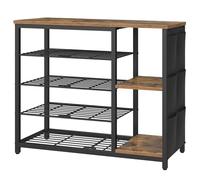 YATINET Étagère à Chaussures à 5 Niveaux, Style Industriel, avec Sac Latéral en Oxford, Panneaux d’Aggloméré et Grille Métallique, pour Petits Espaces, Entrée, Couloir, Marron Rustique et Noir XSS84BR