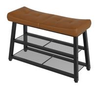 YATINEY Banc à Chaussures, Banc d’Entrée avec siège en PU rembourré, Porte-Chaussures à 2 Niveaux, Bout de Lit avec Rangement, pour entrée, Couloir, Chambre, Marron et Noir XHX02BV