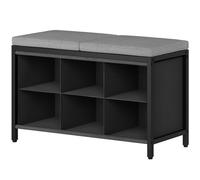 YATINEY Banc à Chaussures, Banc de Rangement avec siège en Lin rembourré et 6 Compartiments en Oxford, Étagère à Chaussure pour entrée, Couloir, Noir et Gris XHX01BK