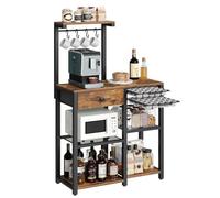 YATINEY Bar à Café 4 Niveaux, Étagère de Rangement de Cuisine, Style Rustique, Tiroir et Support à Café, Bar en Métal Industriel, pour Cuisine, Salon, Bureau, Marron Rustique et Noir XKF60BRY1