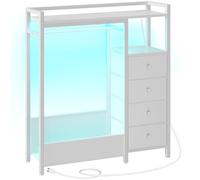 YATINEY Commode de chambre avec support suspendu, lumières LED et station de charge, commode pour chambre à coucher, organiseurs de placard avec porte-vêtements et étagère à chaussures à 2 niveaux