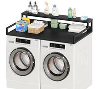 YATINEY Comptoir pour lave-linge, comptoir à 2 niveaux avec coussinets antidérapants, dessus en bois avec bord pour l'organisation de la buanderie, noir LS04BB