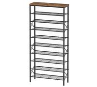 YATINEY Étagère à Chaussures à 10 Niveaux, Porte-Chaussures à Grande capacité, Range-Chaussures d’Entrée, Convient à 40 Paires, pour entrée, Couloir, dortoir, Industriel, Marron Rustique XSS10BR