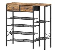 YATINEY Étagère à Chaussures à 5 Niveaux, pour 26 Paires, Organiseur de Chaussures Étroit avec 2 Tiroirs et Plateau, Cadre en Métal, pour Entrée, Couloir, Dressing, Marron Rustique et Noir XSS13BR