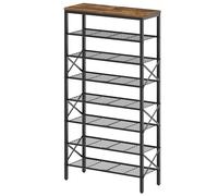 YATINEY Étagère à Chaussures à 8 Niveaux, Porte-Chaussures à Grande capacité, Range-Chaussures d’Entrée, Convient à 32 Paires, pour entrée, Couloir, dortoir, Industriel, Marron Rustique XSS08BR