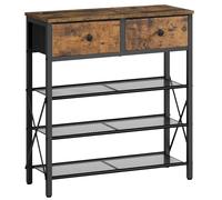 YATINEY Étagère à Chaussures, Porte-Chaussures, Organisateur d’Entrée avec 3 grilles et 2 tiroirs en non-tissé, pour 16 paires, pour entrée, couloir, dortoir, Marron Rustique et Noir XSS24BR