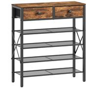 YATINEY Étagère à Chaussures, Porte-Chaussures, Organisateur d’Entrée avec 4 grilles et 2 tiroirs en non-tissé, convient 20 paires, pour entrée, couloir, dortoir, Marron Rustique et Noir XSS25BRY1N1