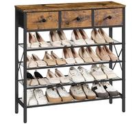 YATINEY Étagère à Chaussures, Porte-Chaussures, Organisateur d’Entrée avec 4 grilles et 3 tiroirs en Non-tissé, Convient 20 Paires, pour entrée, Couloir, dortoir, Marron Rustique et Noir XSS35BR