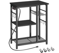 YATINEY HB04UBB Support de boulanger mobile avec station de charge, étagère de rangement de cuisine avec crochets et panier, roulettes et pieds réglables, pour petit espace, cuisine, salle à manger