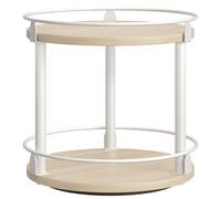 YATINEY Lazy Susan SR22WG Organiseur à épices rotatif à 2 niveaux pour comptoir de cuisine, compact et polyvalent, blanc et chêne clair