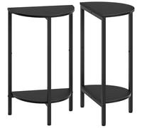 YATINEY Lot de 2 petites tables d'appoint, table d'appoint demi-ronde, table demi-lune, table de canapé étroite à 2 niveaux, table de nuit avec chevets ouverts, table d'entrée pour salon, marron
