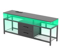 YATINEY Meuble TV Flottant, pour télé de 45'' Pouces maximale, Console Média avec Station de Charge et Ruban LED, 2 tiroirs, Centre de Divertissement pour Salon, Chambre, Noir XDS03CDBB