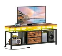 YATINEY Meuble TV Flottant, pour télé de 45'' Pouces maximale, Console Média avec Station de Charge et Ruban LED, 2 tiroirs, Centre de Divertissement pour Salon, Chambre, Marron Rustique XDS03CDBR