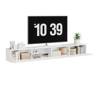 YATINEY Meuble TV Suspendu avec Bandeaux LED, Console de Télé Murale avec 4 Portes Rabattantes et Support TV, 180 x 24 x 22 cm, pour Salon, Chambre, Blanc XDS23DWT