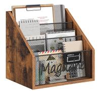 YATINEY MR02BR Porte-revues en bois à 3 étages pour magazines, livres, journaux, tablettes, marron rustique et noir