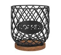 YATINEY Porte-dosettes de café, grande capacité de rangement pour tasse K, panier à dosettes de café polyvalent avec base en bois, pour comptoir de cuisine, noir et marron rustique KH09BR