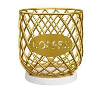 YATINEY Porte-dosettes de café, grande capacité de rangement pour tasse K, panier à dosettes de café polyvalent avec base en bois, pour comptoir de cuisine, bureau, bar à café, doré et blanc KH09DW