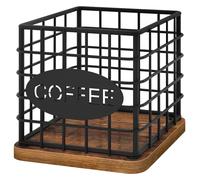 YATINEY Support de dosettes de café, panier de rangement de grande capacité pour dosettes de café K Cup avec base en bois, économie d'espace, pour comptoir de cuisine, noir et marron rustique KH10BR