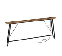 YATINEY Table Console avec Multiprise, Table d’Entrée Étroite, 1 Prise Électrique et 2 Ports USB, Bout de Canapé Fin, Présentoir, pour Entrée, Couloir, Marron Rustique et Noir, XCT185CBR