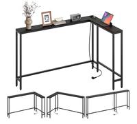 YATINEY Table Console, Bout de Canapé de 15 cm Long, Table d’Entrée avec 2 Prises et 2 Ports USB, pour Salon, Couloir, derrière Le canapé, 3 dispositions, Noir XCT07CBB