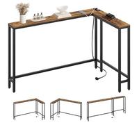 YATINEY Table Console, Bout de Canapé de 15 cm Long, Table d’Entrée avec 2 Prises et 2 Ports USB, pour Salon, Couloir, derrière Le canapé, 3 dispositions, Marron Rustique et Noir XCT07CBR