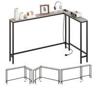 YATINEY Table Console, Bout de Canapé de 15 cm Long, Table d’Entrée avec 2 Prises et 2 Ports USB, pour Salon, Couloir, derrière Le canapé, 3 dispositions, Gris Patiné et Noir XCT07CBG