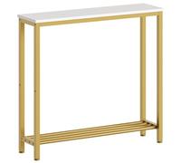 YATINEY Table console étroite à 2 niveaux, petite table de canapé d'entrée fine de 74,9 cm avec étagères, table de couloir industrielle, pour salon, foyer, blanc et doré CT03DW