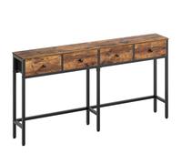 YATINEY Table Console Étroite et Longue, Bout de Canapé de 160 cm, Table d'Entrée avec 4 Tiroirs en Tissu, pour Salon, Entrée, Couloir, Marron Rustique et Noir, XCT40BR