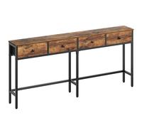 YATINEY Table Console Étroite et Longue, Bout de Canapé de 180 cm, Table d'Entrée avec 4 Tiroirs en Tissu, pour Salon, Entrée, Couloir, Marron Rustique et Noir, XCT41BR