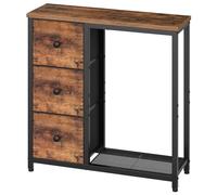YATINEY Table Console Étroite, Table d’Entrée avec 3 Tiroirs en Tissu, avec 2 Étagères de Rangement, Style Industriel, pour Entrée, Salon, Couloir, Marron Rustique et Noir XCT13BR