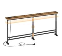 YATINEY Table Console Longue de 180cm, avec Multiprise, Bout de Canapé Fin, Table de Canapé Étroite et Longue, avec 1 Prise CA, 1 Port USB, 1 Port USB-C, pour Salon, Marron Rustique et Noir, XCT08CBR
