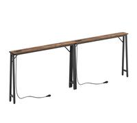 YATINEY Tables Consoles Étroites Largeur 240cm, Lot de 2, Bouts de Canapé Fins avec Multiprise, Tables d’Entrée, pour Arrière du Canapé, Entrée, Couloir, Marron Rustique et Noir, XCT05L2CBR
