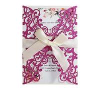 YATINGZHANG Faire Part De Mariage Lettre D'invitation À Un Événement Heureux De Mariage En Poudre Papier D'oignon Vert Doré Carte Vœux Creuse Au Laser(Purple)