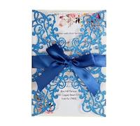 YATINGZHANG Faire Part De Mariage Lettre D'invitation À Un Événement Heureux De Mariage En Poudre Papier D'oignon Vert Doré Carte Vœux Creuse Au Laser(Blue)