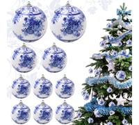 Yatinkim Lot de 10 boules de Noël bleues - Boules de Noël bleues et blanches - Décorations de style chinoiserie - Boules suspendues en céramique en plastique pour fenêtre, porte, arbre de Noël